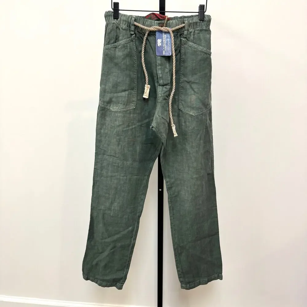 Dr. Collector's P38 Japan 8 oz Linen Sunfaded Army Green Pants Small NEW Relaxed